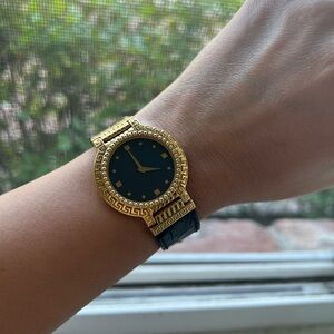 Versace Gold-Plated Watch with Black Strap